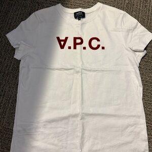 A.P.C. White Tee with Bold Red Lettering